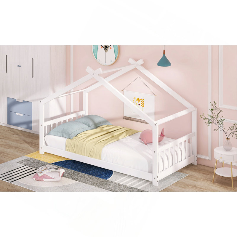 Twin Size House Bed Wood Bed, Twin, White