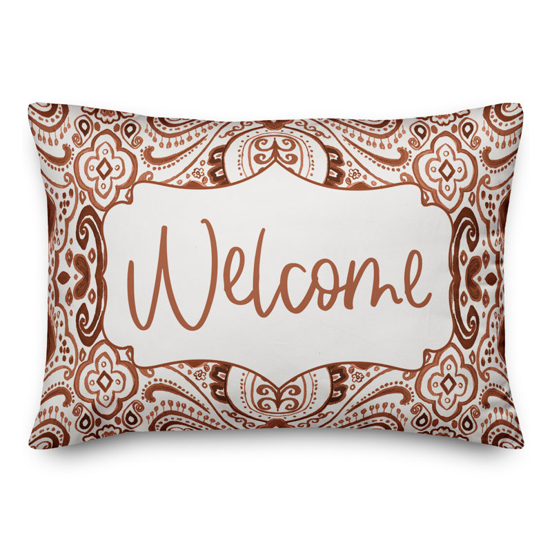 Paisley Outdoor Reversible Throw Pillow, Orange