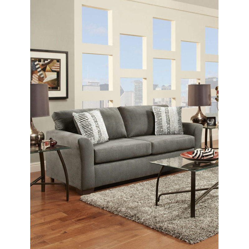 Elinar Upholstered Sofa, 3, Black/Light Grey Striped, Charcoal Microfiber/Microsuede