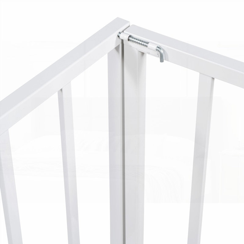 Structure de lit simple en métal avec clôture et amp; Porte - aucun sommier requis, robuste pour une utilisation à vie, Blanc