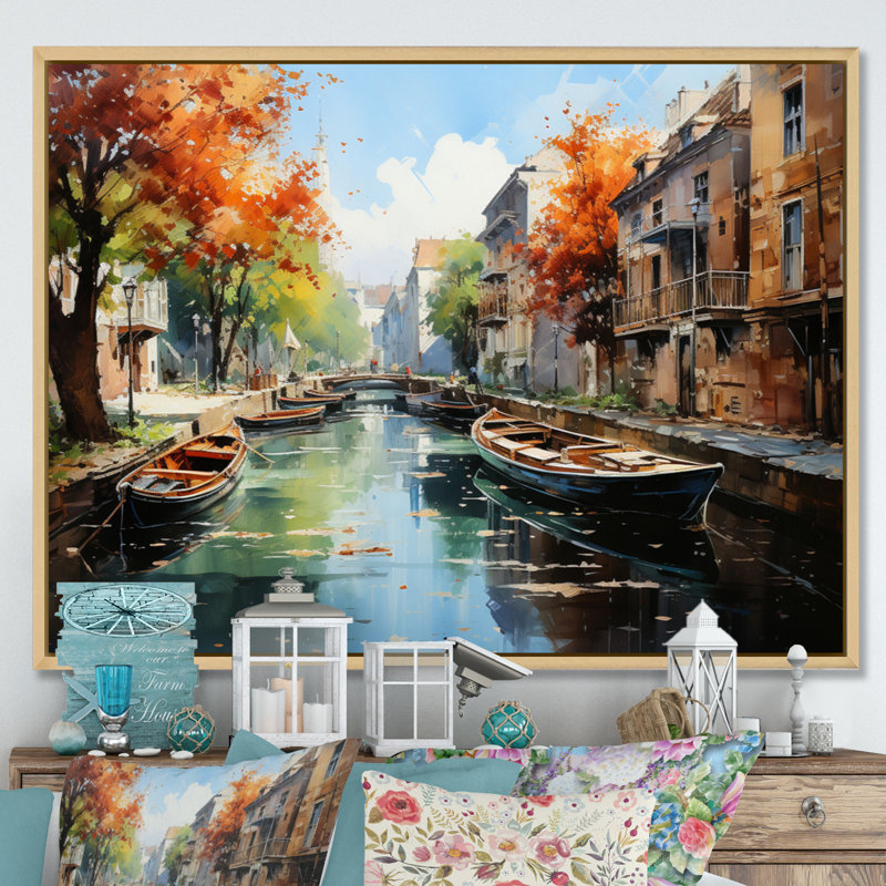 " Green Canal Dramatic Canals High ", Natural Floater Framed, 34" H x 44" W x 1.5" D