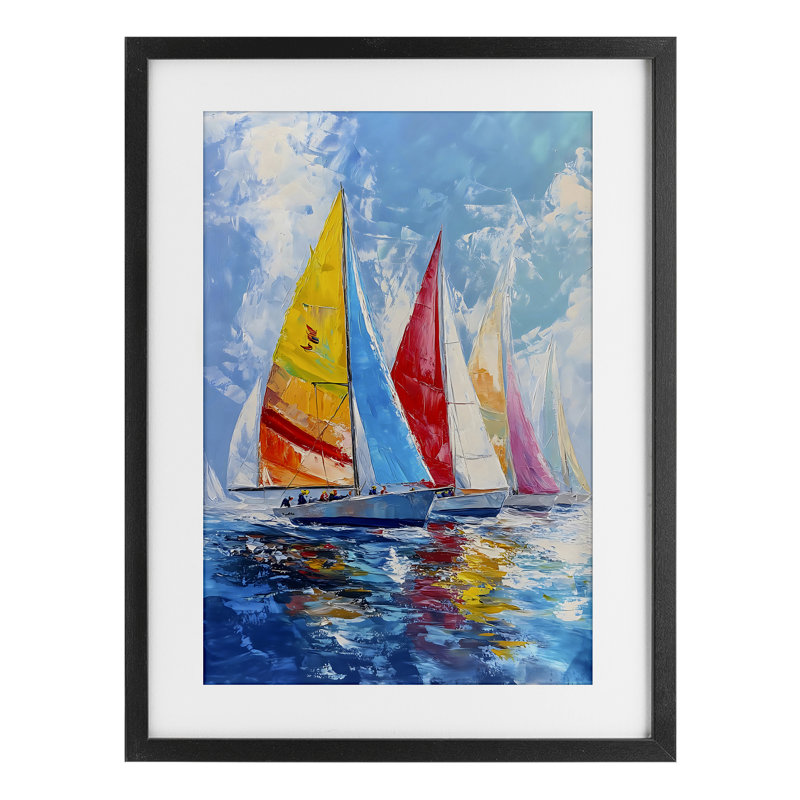 Flotte de voiles colorées, reproduction encadrée sous verre, design par LSR Design Studio, H 20 po x l 14 po
