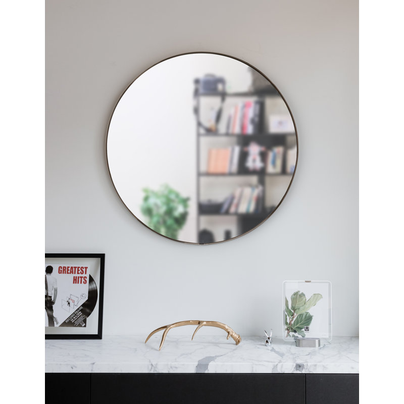 Elegant 34" Round Wall Mirror with Metallic Titanium Frame