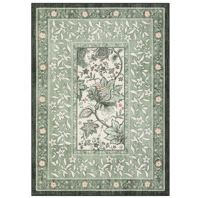 Leaves Floral Machine Washable Area Rug with Rubber Backing for Living Room Modern Non-Slip Dining Room Rug Non-Shedding Rugs for Bedroom
