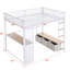 Lit mezzanine pleine grandeur en métal avec DEL, bureau et 3 tiroirs de rangement, bureau décoratif blanc, taille de garde-robe, expérience de qualité