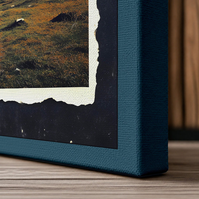 Solitary Elephant Rustic - Print, 24x16 - 61.0 x 40.6 cm, Teal Border