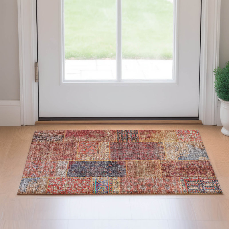 Premium Machine Washable Prisco Red Rug, Rectangle 1'8" x 2'6"