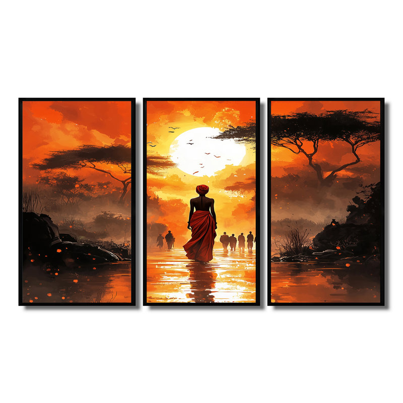 Orange Orange Journey II - ensemble de décorations murales paysage africain, H 28 po x l 36 po x P 1 po