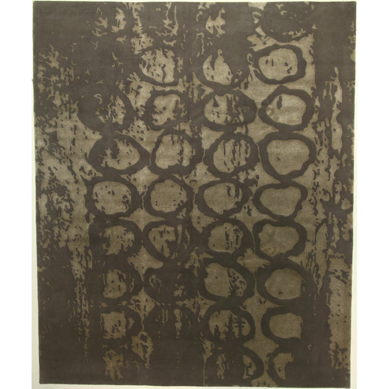 Tapis gris foncé 8 pi 2 po x 9 pi 10 po à la main one-of-kind noué la