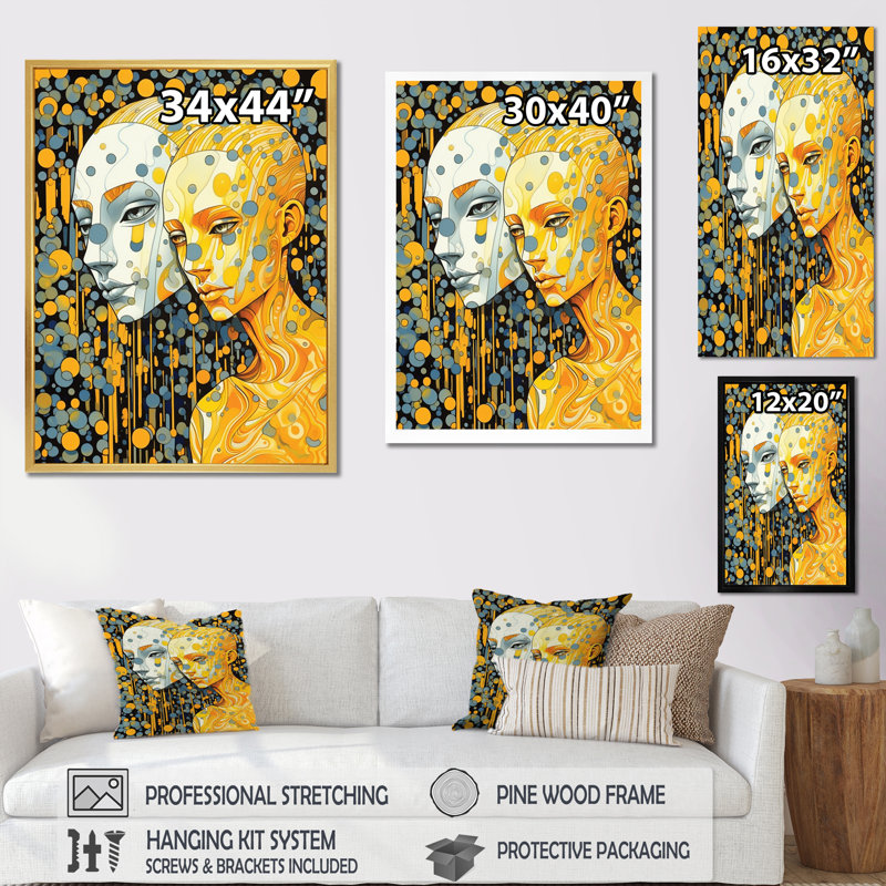 Hot Robots In Love - Illustration murale rétro, H 40 po x l 30 po x P 1,5 po, Cadre simple noir