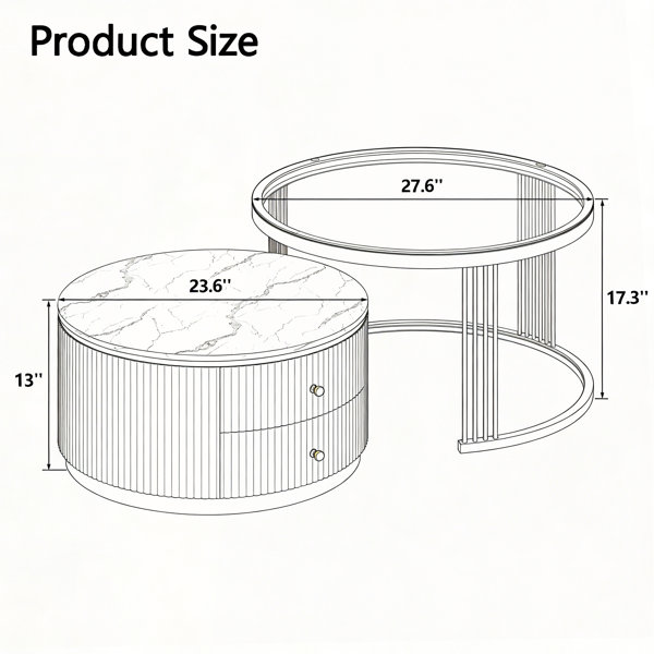 Latitude Run® Modern 2 Pieces Round Nesting Coffee Table with Drawers ...