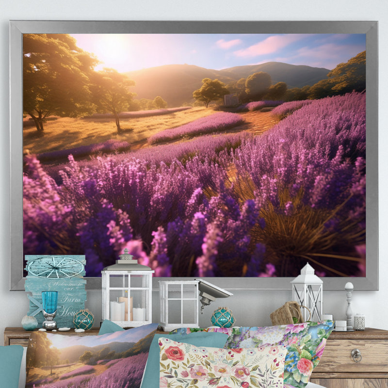 «Calming Lavender Landscape II», reproduction sur toile, Cadre photo argenté, H 12 po x l 20 po x P 1 po