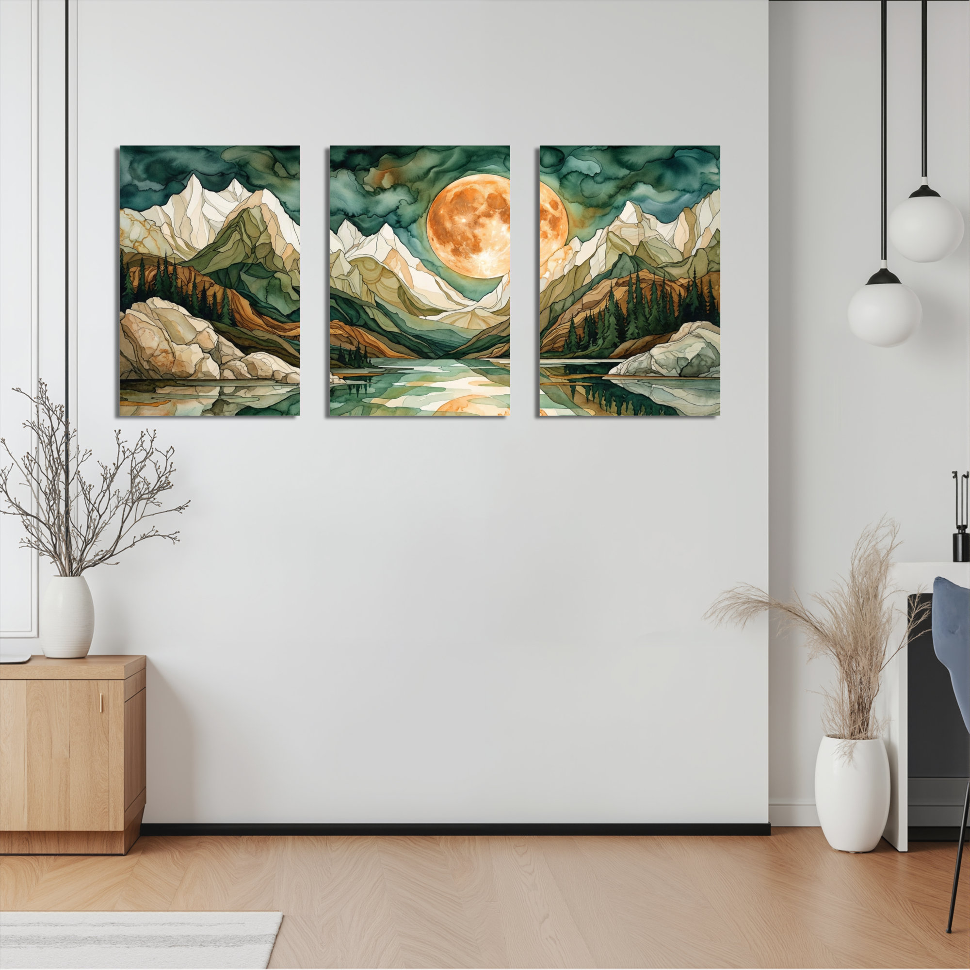 Winston Porter Mountain Landscape With Full Moon And Reflection Canvas ...