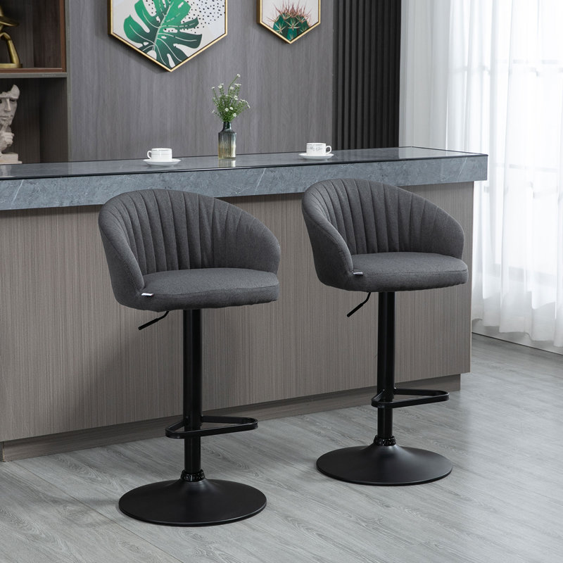 Swivel Upholstered Adjustable Height Counter Stool with Metal Frame, Gray/Black