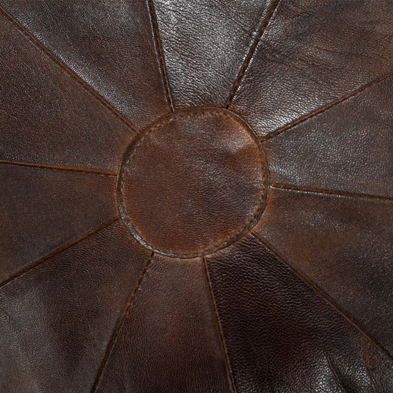 POUF BRUN EN CUIR FABRIQUÉ À LA MAIN EN CUIR BRUN FABRIQUÉ À LA MAIN - 14 po x 14 po x 14 po, de forme ronde, couleur unie, toile de cuir Buffalo Genunie, rembourré de coton recyclé, pouf de salon pour le salon et la salle d'étude , Bureau