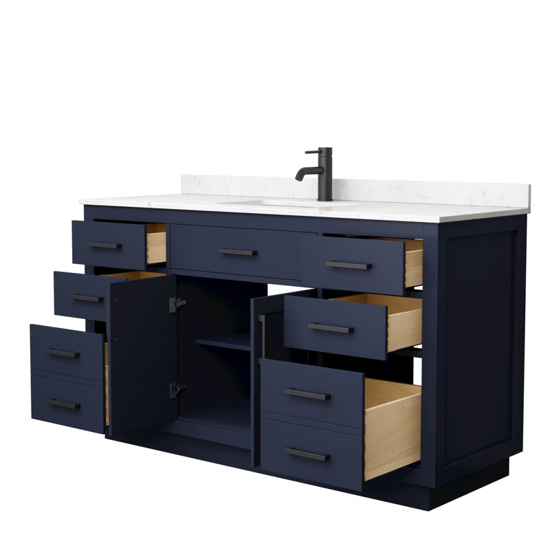 Beckett TK 60'' W Single Vanity, Dark Gray, Carrara Cultured Marble, Matte Black