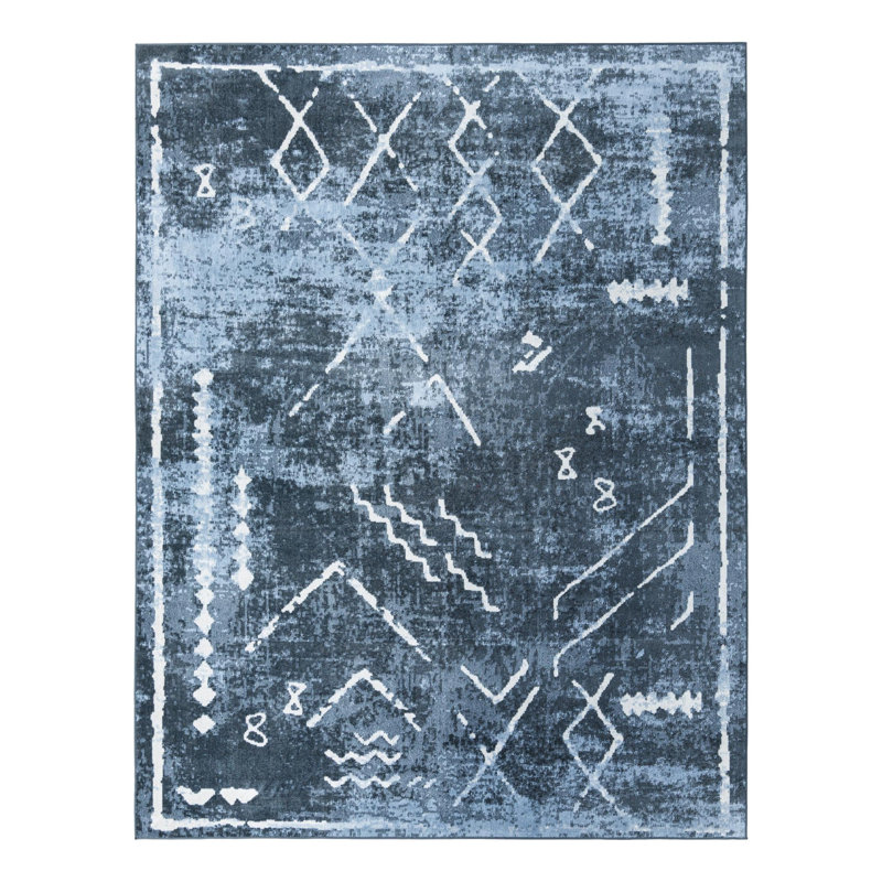 Tapis tribal Eudora bleu marine, Rectangle 7 pi 10 po x 10 pi