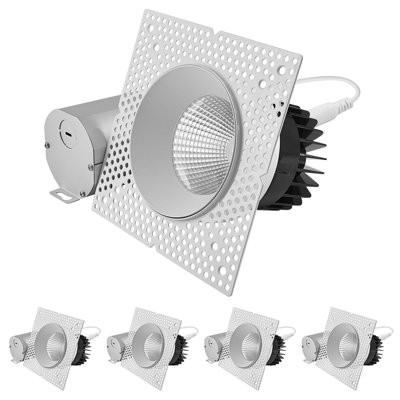 Projecteur encastré à DEL sans cadre 4 pouces LUXRITE, 25 W, 2 000 lm, 5 CCT, 2 700 K - 5 000 K, 60 °, à intensité variable, CRI90, homologué pour éclairage humide et à intensité variable, éclairage en plâtre, paquet de 4 blanc