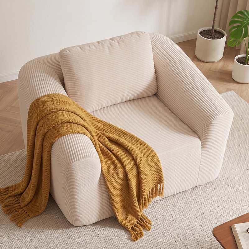 Chaise d'appoint rembourrée, White Corduroy, 1