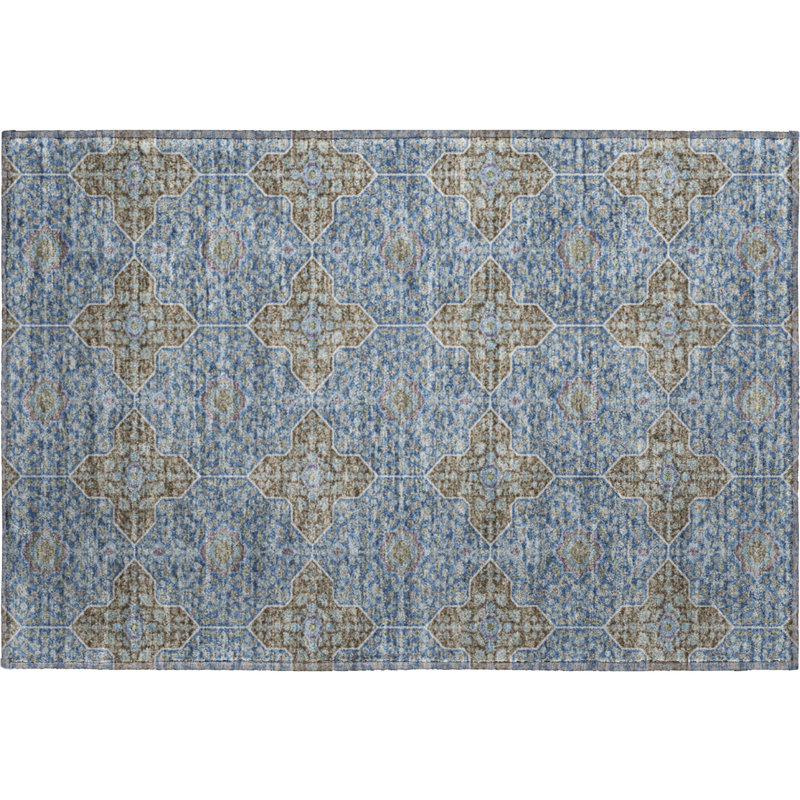 Premium Machine Washable Mayfield AMF2410 Oriental Rug, Navy, 2'6" x 3'10"