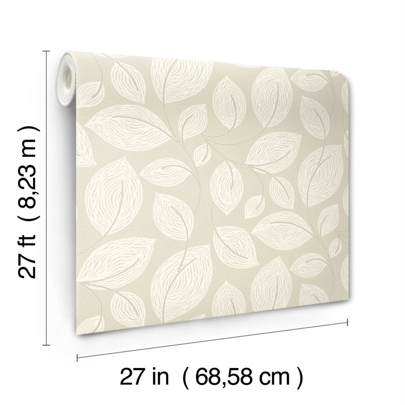 Contoured Leaves Floral Vinyl Wallpaper Roll, Sand