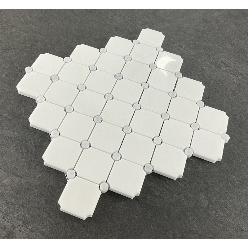 Carreau de mosaïque en diamant à pois, Blanc / Bleu