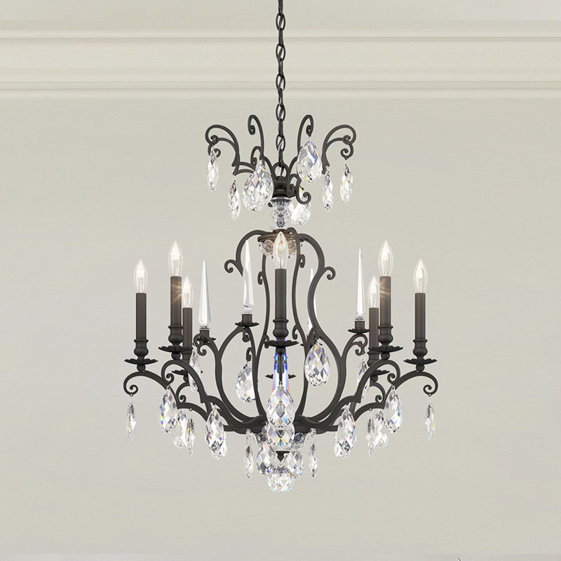 Renaissance Nouveau 8 Light 32in x 31in Chandelier in Heirloom Gold with Clear Heritage Handcut Crystals, Black