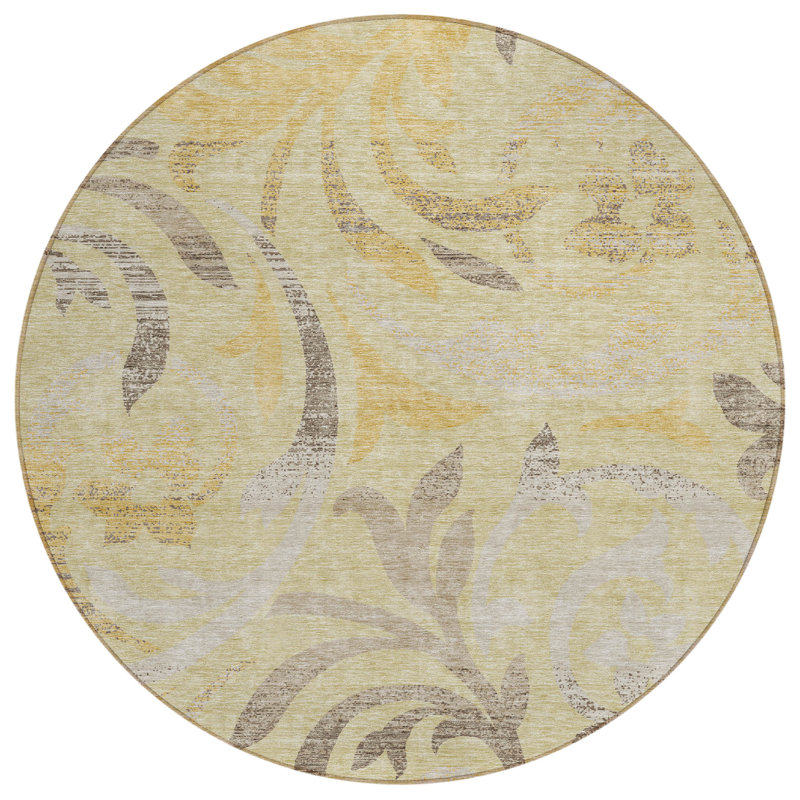 Washable Floral Indoor / Outdoor Rug, Round 8'