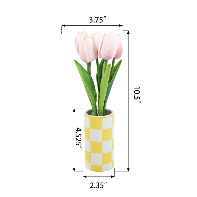Arrangement de tulipes dans un vase, Rose, Jaune