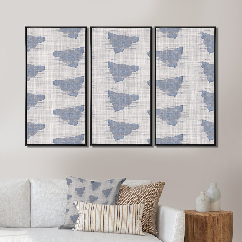 «Vintage Blue Famhouse Flower IV», reproduction sur toile flottante 3 pièces, Noir, H 28 po x l 36 po x P 1 po