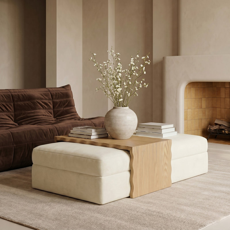 Table basse / repose-pieds Woodra, Cream / Natural