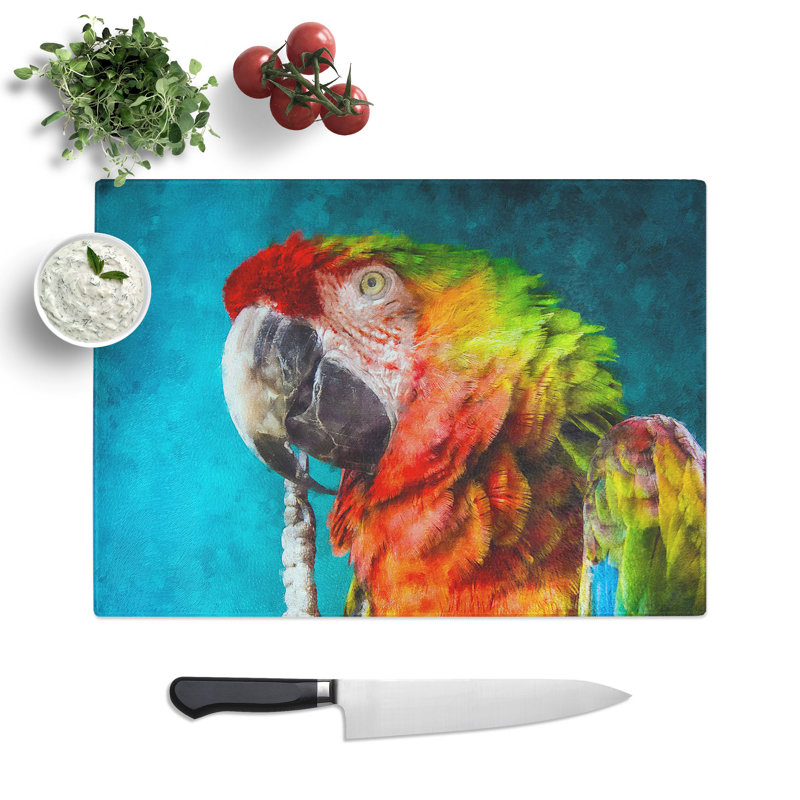 Tempered Glass Rainbow Macaw Parrot Chopping Board, 20 cm x 28.5 cm