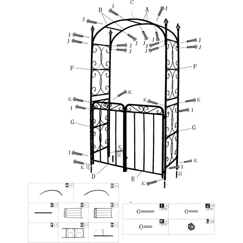 Arche de jardin en métal 7,9 pi, avec portes doubles
