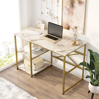 Bureau d'étude moderne avec pieds en métal Beddingfield, 47,2 po x 29,5 po x 23,6 po | 100% panneau de particules enduit de mélamine, épaisseur: 0,7 pouce | Élégant et fonctionnel pour les bureaux à domicile et les espaces d'étude