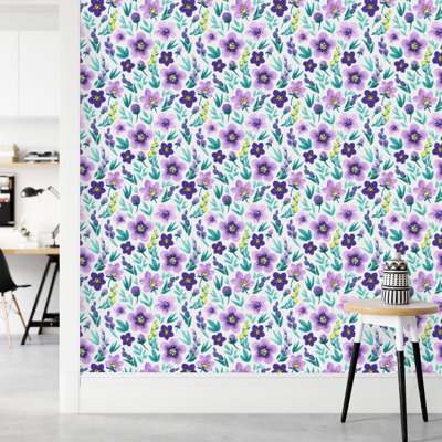 Purple Flowers Wallpaper Peel And Stick And Prepasted F1391Paper