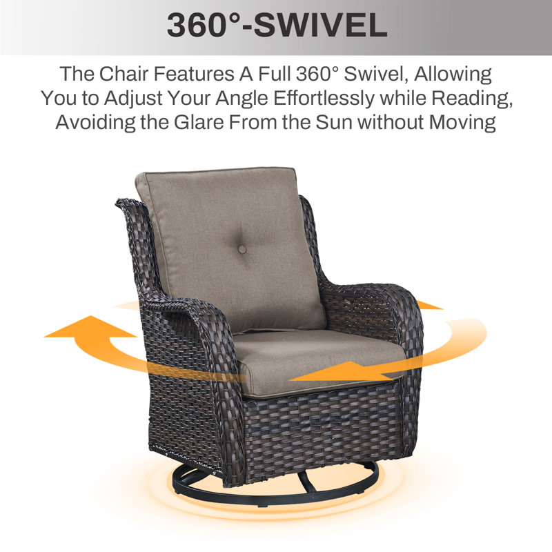Wendye 7-Piece Outdoor Fire Pit Conversation Set With 4 Swivel Chairs & 2 Side Tables, Gray, Brown