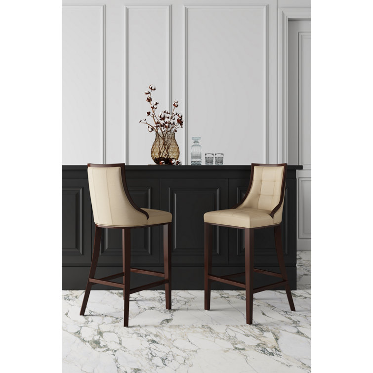 Upholstered Counter Stool with Solid Wood Frame