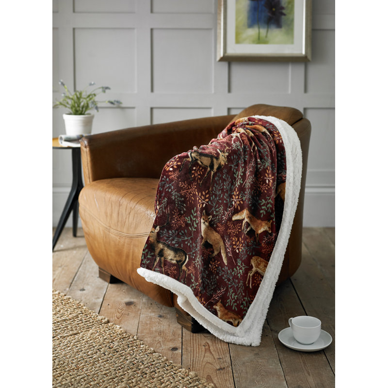 Cuddly Sherpa Fleece Throw, Burgundy Animal