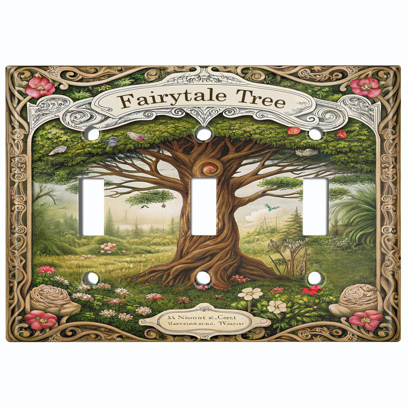 Couvercle de plaque d'interrupteur en métal; Bascule standard US 3 bandes - forêt de contes de fées, Triple # 3