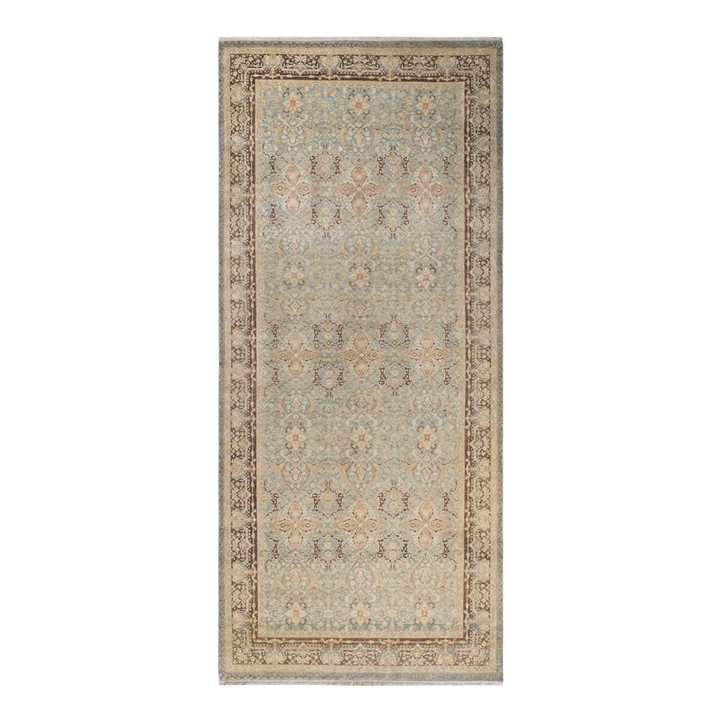 Tapis unique bleu clair / brun noué à la main Keller de 6 pi 1 po x 14 pi Keller