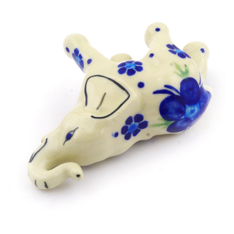 Figurine éléphant bleu-belle fleur en céramique