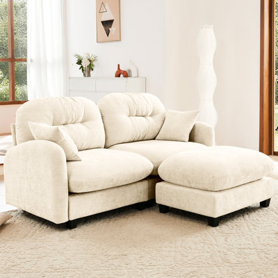 Canapé modulaire en forme de L avec nuage, chenille, éponge haute, plissé, combinaisons multiples, pour les chambres à coucher et les espaces de lecture Tissu en chenille doux et mobile beige, conception ergonomique, coussin, idéal