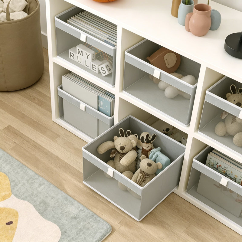 Linen Closet Organizers and Storage, Foldable Storage Bins with Mesh Window for Clothes Towels and Toys, Durable Fabric Organization Baskets for Shelves and Wardrobes, 4 Pack
