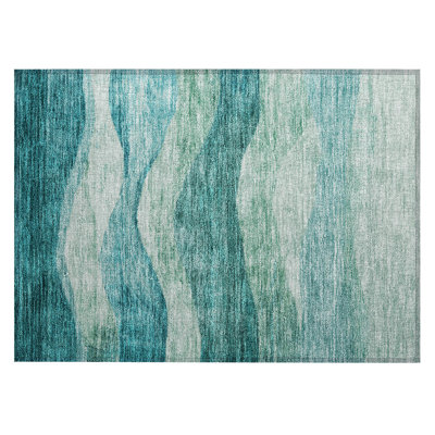 Lizabeta Machine-Washable Indoor/Outdoor Teal Rug
