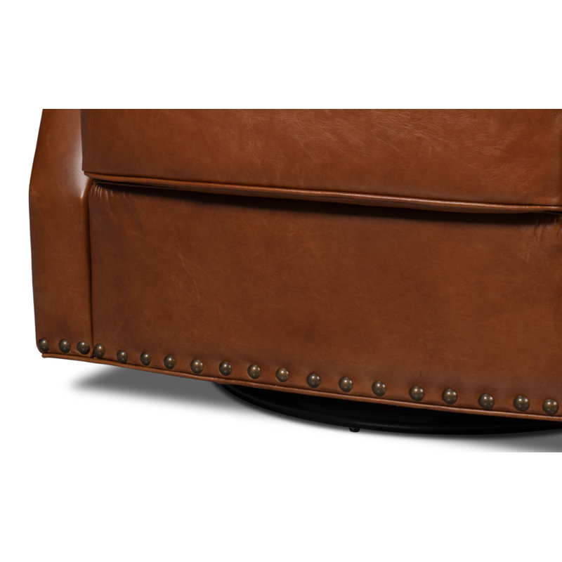 The Taft Swivel Club Chair, Brown Genuine Leather