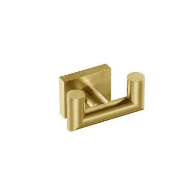 Crater Wall Mounted Double Towel Hook - Brushed Gold, Premium Brass Construction, Includes Installation Hardware