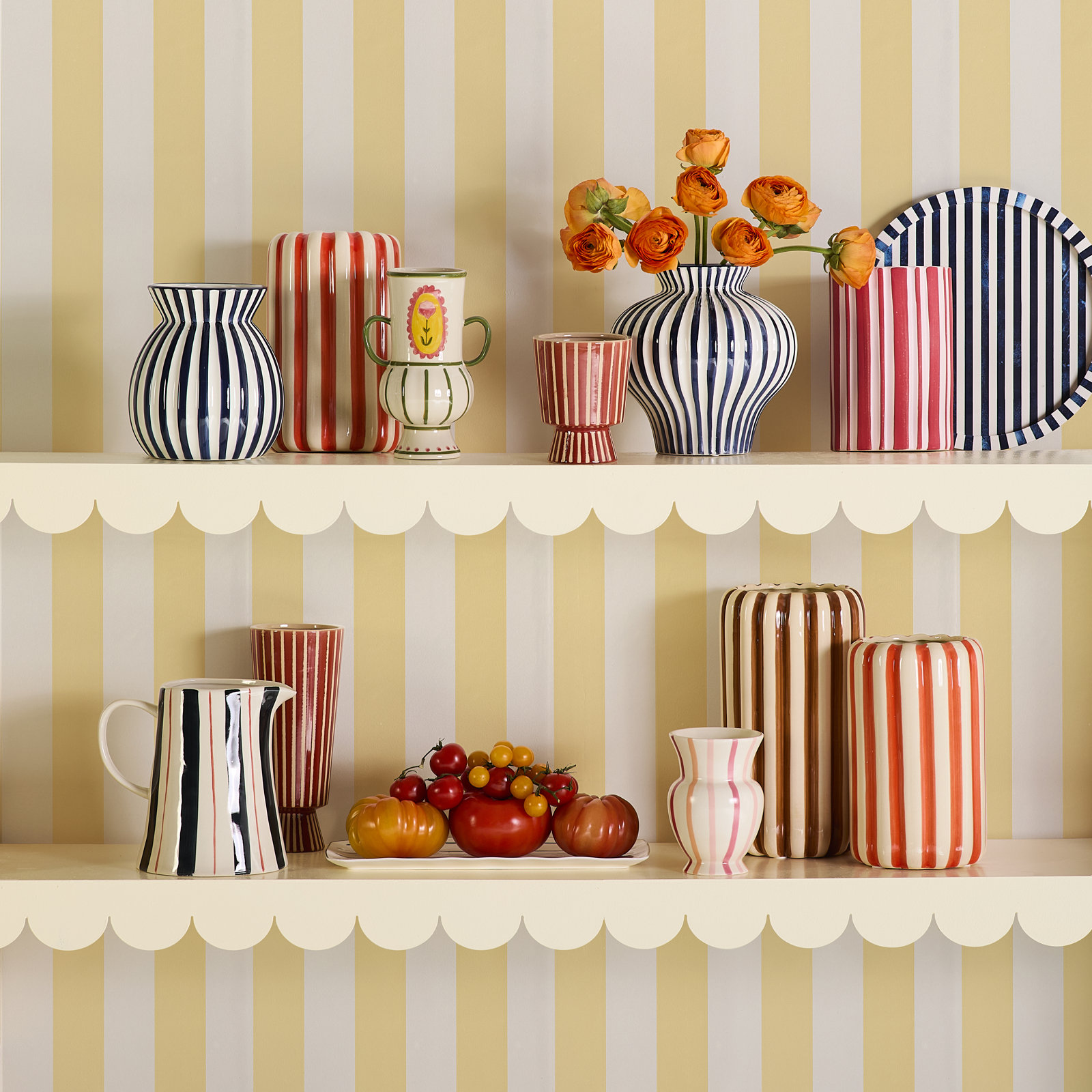 Modern Striped Wallpaper, Yellow/White