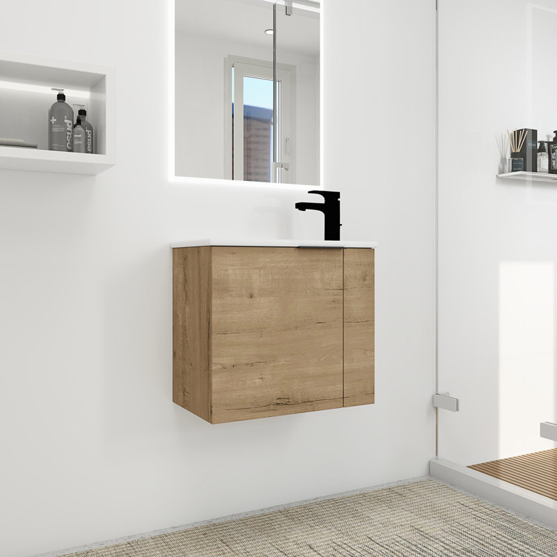 Bathroom Vanity With Sink, Floating Bathroom Vanity With Soft Close Door, Imitative Oak, 22.05
