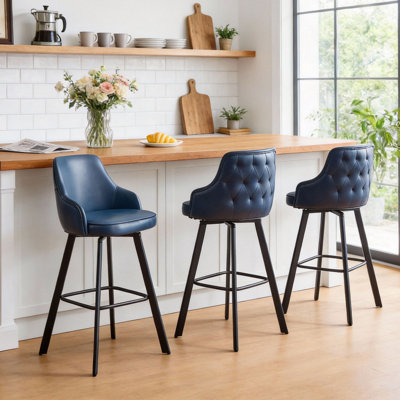 Swivel Upholstered Bar Height Bar Stools with High Back (Set of 3)
