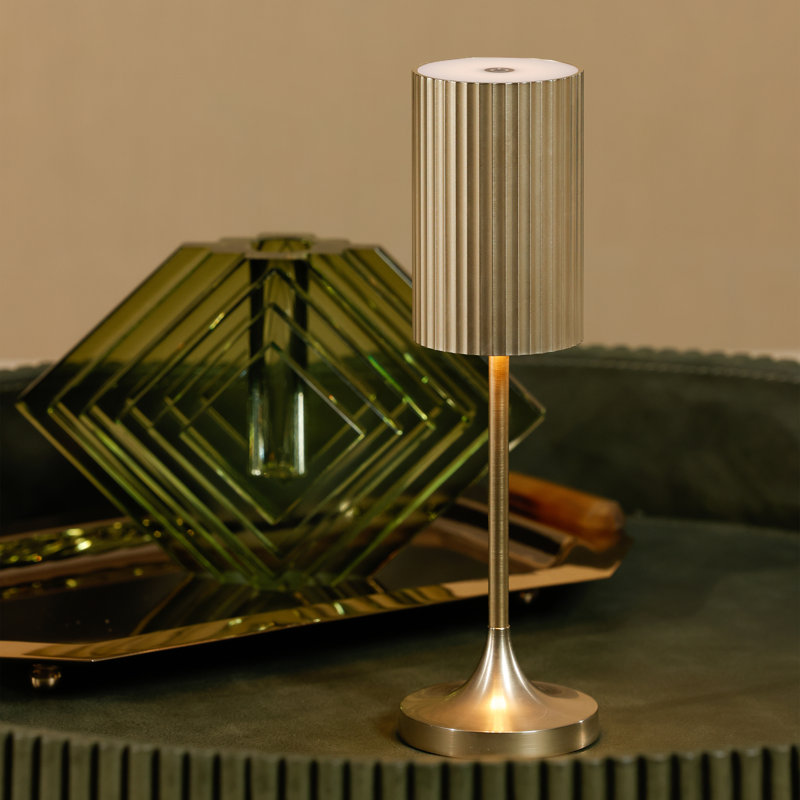 Lampe de table dorée rechargeable, style roseau